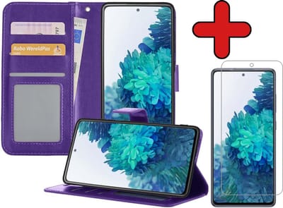 Hoesje - Met Screenprotector - Geschikt voor Samsung Galaxy S20 FE - Luxe Pasjeshouder - Flipcase - Bookcase Portemonee - Flip Case - Kunstleer Book Case - Book Cover - Walletcase - Portemonneehoes - Telefoonhoes - Paars