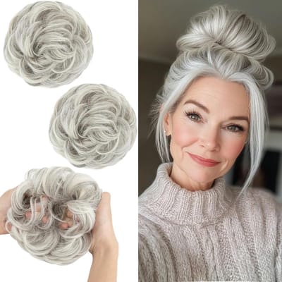Grote Krullende Haarstuk met Elastische Band voor Messy Bun en Ponytail - Haarextensions voor Vrouwen en Meisjes (Platina Blond)