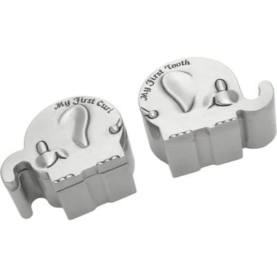 2 Pak Kleine Souvenirdoosje Olifantvormige Opbergdoos Metaal Verzameldoos voor Baby Tand Krul Cadeaus white