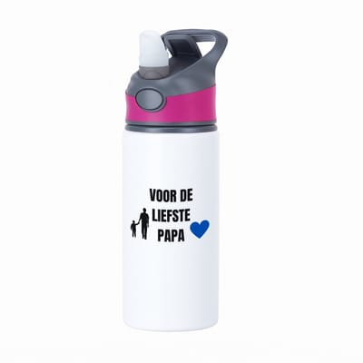 Hacebo® - voor de liefste papa waterfles met rietje roze - Papa - cadeau papa - cadeau - verjaardag papa - vaderdag - beste papa - water fles - 650ML