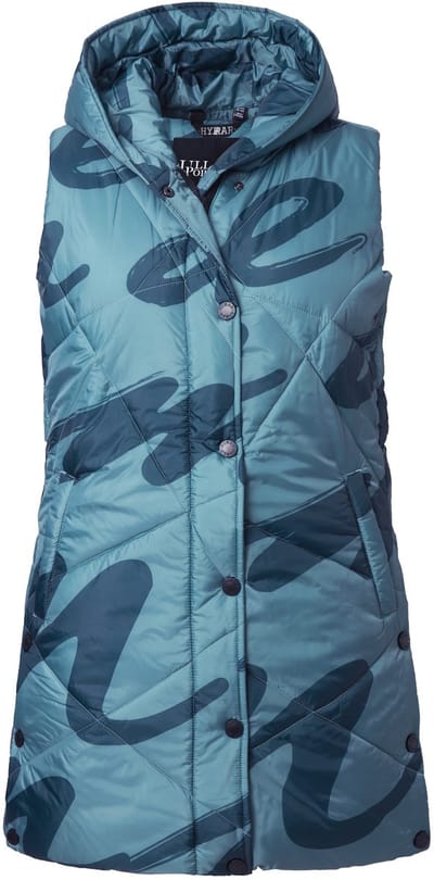 Ulla Popken - Dames - HYPRAR lange doorgestikte bodywarmer bloemen gerecycled - Grijs - Maat 62+