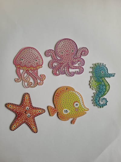 Diamond painting sleutelhangers zeedieren (5 stuks) dubbelzijdig te beplakken