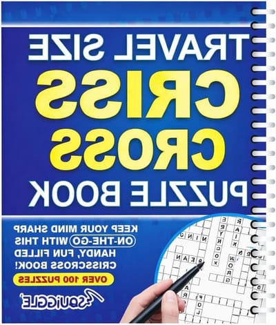 A5 Spiral Bound Travel Size Criss Cross Word Search Puzzle Books, Blue