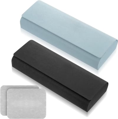 Praktische brillenhouder met magnetische sluiting, set van 2, inclusief microvezeldoek, ideaal voor auto en dagelijks gebruik, lichtblauw en zwart