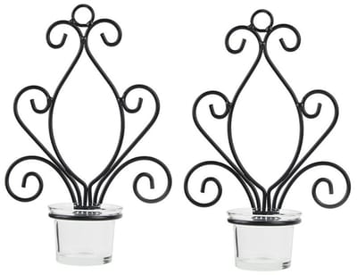Dailygoods- Theelichthouder - 2 Stuks - Wandlamp van Ijzer - Glazen Beker - Woondecoratie - Elegant Design - Geschikt voor Binnenruimtes - Kaarsenhouder