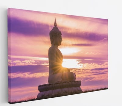 Saammp Canvas Schilderij - Boeddha bij mooie lucht - 45x30 - Foto op canvas - Wanddecoratie - Muurdecoratie Woonkamer - Canvas schilderijen