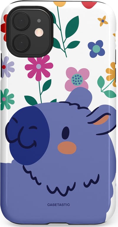Casetastic Hoesje Geschikt voor Apple iPhone 11 - Stijlvolle Beschermende Duo-layer Case - Capibara Bloempje Blauw