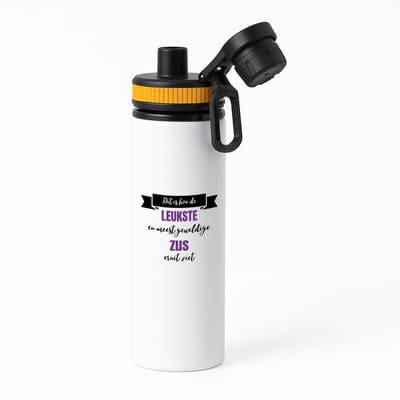 Hacebo® - Leukste zus eruit ziet waterfles met draaidop oranje - Zus - beste zus - verjaardagscadeau - cadeau voor zus - gift - kado - water fles - 850ML