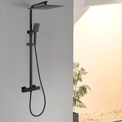 Auralum max Regendouche met Thermostaatkraan - Regendouche Ø 30 cm - Handdouche Ø 8.5 cm - Waterbesparend - Mat zwart