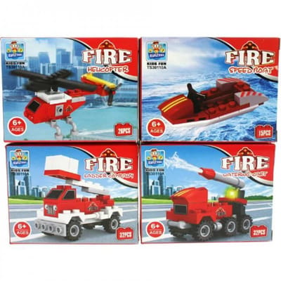 Bouwblokken - Voordeelset van 4 verschillende Brandweervoertuigen - 9,5 x 7,2 cm per doosje.