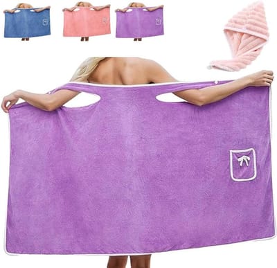Terry Dress - Dames badstof jurk - Draagbare badjurk - Verstelbare sluiting met twee knopen, zacht en gemakkelijk te dragen - Absorberend en snel drogend - Badhanddoek jurk - Paars - Grote maat
