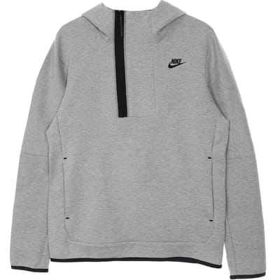 Lichtgewicht herensweatshirt met capuchon M Sportswear Tech Fleece-hoodie met halve rits DK grijs gemeleerd/zwart