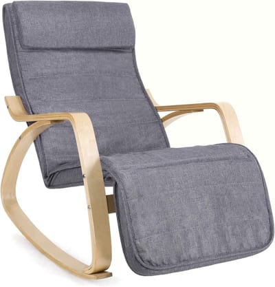 Conway Living® Schommelstoel met Comfortabel Kussen | Relaxstoel & Voedingsstoel voor Woonkamer en Babykamer | Ergonomische Loungestoel met Voetensteun | Comfortabel TV Stoel | Grijs | Fauteuil