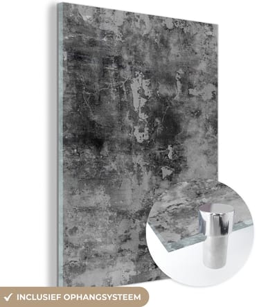 Glasschilderij - Zwart - Steen - Wit - Industrieel - 120x160 cm - Wanddecoratie - Decoratie woonkamer