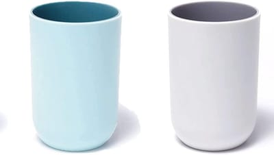 Beker 11 oz, onbreekbare herbruikbare drinkbekers set van 2 kleuren, kunststof tandenborstel beker beker beker 300 ml, vaatwasmachinebestendig (licht blauw en lichtgrijs)