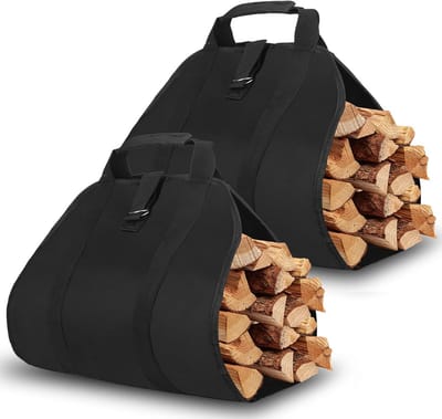 Houtzakken Set - Draagtas - Haardhout Transport - Waterdicht Materiaal - 95 cm Lengte - Zwart