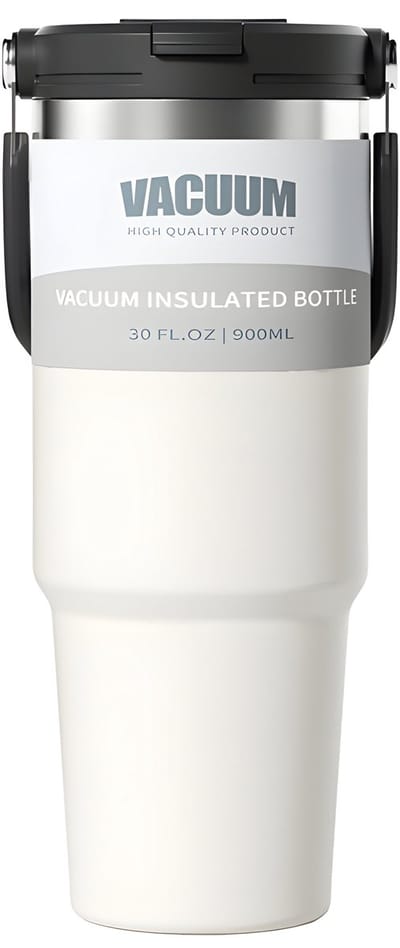 Rainbecom Waterflessen Wit - RVS 304 Drinkfles 900ml Thermosbeker - Dubbele Drinktuit - met Rietje - BPA vrij - Lekvrij - 7-Laags Isolatie - Thermosfles gemakkelijk mee te nemen