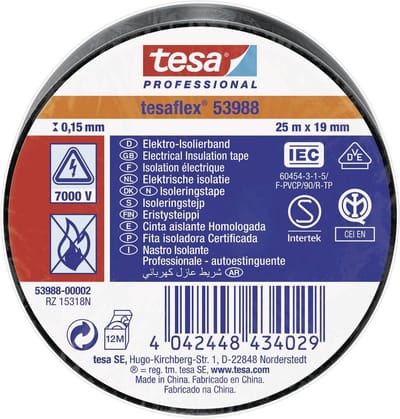 tesa tesaflex IEC 53988-00002-00 Isolatietape Zwart (l x b) 25 m x 19 mm 1 stuk(s)