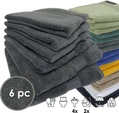 iSleep Terry Badtextiel - Voordeelset (6 delig) - 4x Handdoek 60x110 cm - 2x Badlaken 70x140 - Antraciet