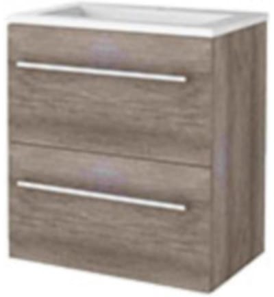Basic-Line Start 39 Badkamermeubelset - Ondiep - 60 x 39 cm - Met Grepen - 2 Lades - Acryl Wastafel - 1 Kraangat - Scotch Oak