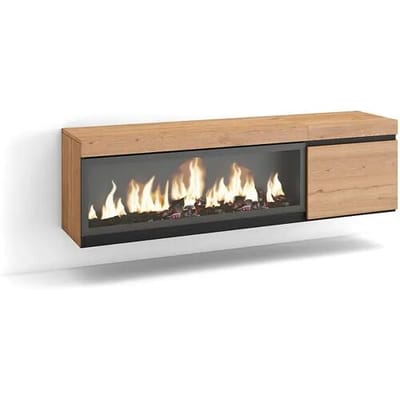 Skraut Home TV-Meubel, Lowboard, 158x35x45cm, Voor tv's tot 65", Elektrische haard XXL, Hangend, Eiken