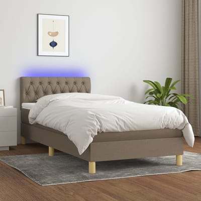 vidaXL - Boxspring - met - matras - en - LED - stof - taupe - 90x190 - cm