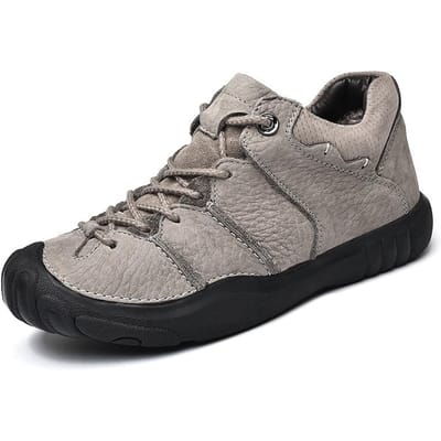 Grote Maat Zachtzool Casual High-top Herenschoenen Echt Leer Antislip Plus Fluweel Gevoerde Leren Schoenen Herfst en Winter Sport Buiten 45 gray