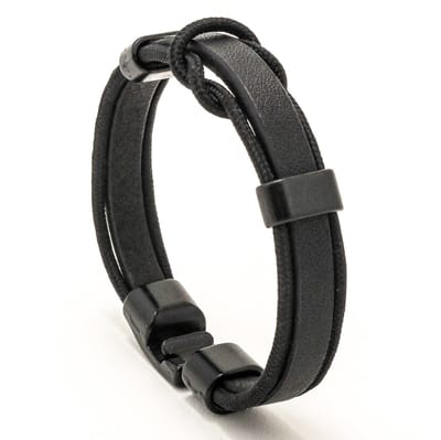 Lederen Heren Armband - Handgemaakt - Zwart met Koord - Armband Mannen - Mannen Cadeautjes - Valentijn Cadeautje voor Hem - Valentijnsdag Cadeau