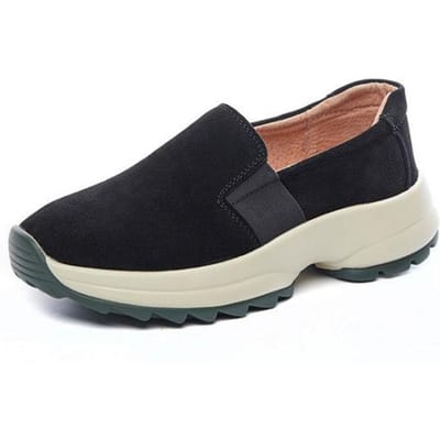 Mocassins confortables à plateforme pour femmes, beiges et noirs, chaussures plates tendance en cuir à bout pointu, grande taille 35-43, faites à la main jh8sd 35 noir