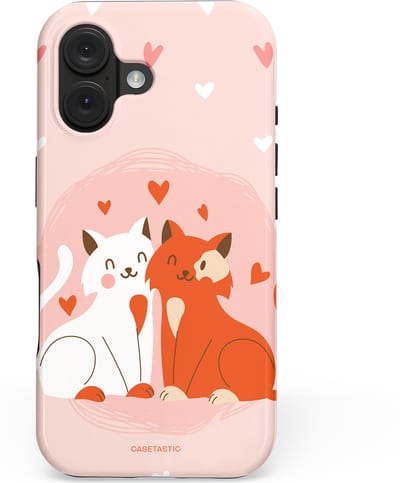 Casetastic hoesje geschikt voor Apple iPhone 16 - MagSafe - Dubbellaagse bescherming - Romantische Katten Liefde - Fashion Case - Zand Perzik Wit Lichtroze