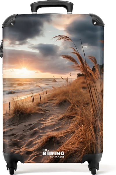 NoBoringSuitcases.com® - Handbagage koffer lichtgewicht - Reiskoffer trolley - Strand bij zonsondergang - Rolkoffer met wieltjes - Past binnen 55x40x20 en 55x35x25