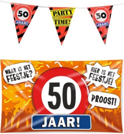 50 jaar verjaardag versiering pakket – vlag – gevelvlag – paperdreams