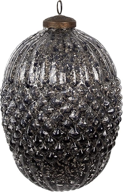 Clayre & Eef Kerstbal Overig Ø 13x18 cm Zwart Glas Kerstballen