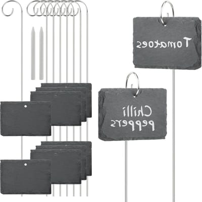 Set van 22 Leisteen Plantenlabels, 10 x 7 cm, Weerbestendig en Herbruikbaar met Metalen Steun en Krijt