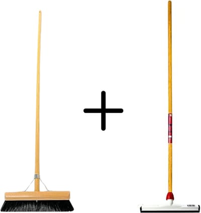 Synx Tools Paardenhaar 30cm + Vloertrekker Kunststof 35cm met Steel 120cm – Zaalveger – Vloerreiniger – Natuurrubber – Zachte binnenbezem met steel 150cm