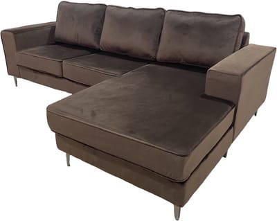Hoekbank Jerdy bruin velvet bankstel 235cm rechts loungebank hoeksalon zetel