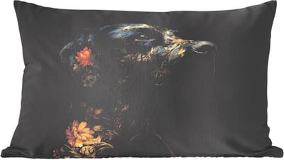 Sierkussens - Kussentjes Woonkamer - 60x40 cm - Hond - Zwart - Bloemen