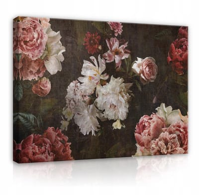 WALLARENA - Canvas schilderij - 100x70 cm - Vintage retro bloemen schilderij voor in de woonkamer