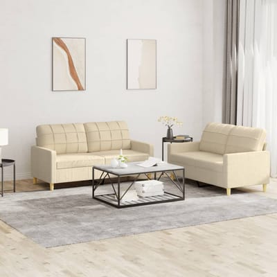 vidaXL - 2-delige - Loungeset - met - kussens - stof - crèmekleurig