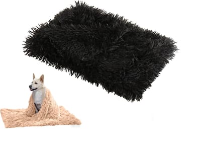 Fluffy Dikke Hondendeken Hondenkussen Kattendeken voor Bank Bed en Auto, Pluche Super Zacht Wasbaar in de Wasmachine, Geschikt voor Alle Seizoenen, Verhaart Niet, zwart 127x100 cm