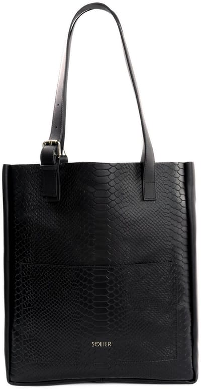 Solier FL27 Fiore - Shopper Tas Dames - Echt Leer - Handgemaakt - Uitneembare Etui - Zwart Slangenstructuur