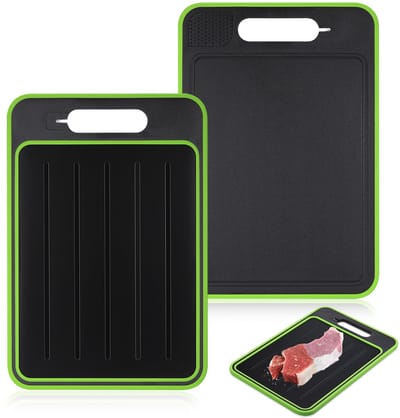Peysaitr – Ontdooiplaat – dubbelzijdig als snijplank – snijplank met ontdooifunctie – 4-in-1 ontdooiplank – met geïntegreerde messenslijper en kruidenrasp – 31,5 x 21 cm – Zwart