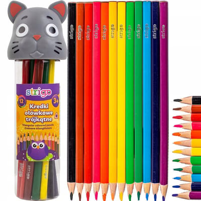 STRIGO Driehoekige Kleurpotloden 12 Kleuren in Katten Etui