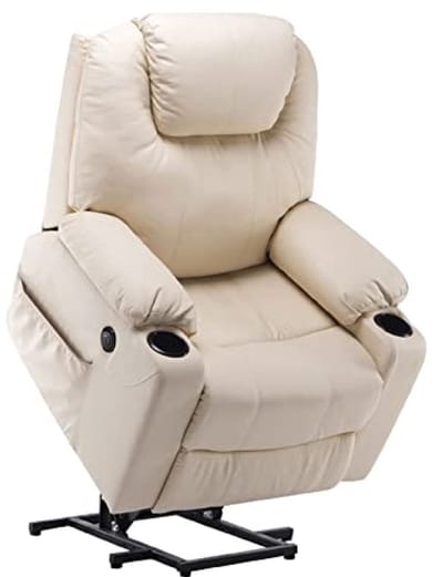 Elektrische relaxstoel met opstahulp, massage en verwarming - Crème