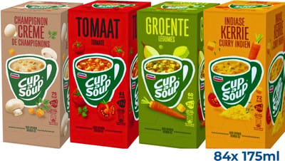 Unox Cup-a-Soup 4-Pack – 1x Champignon Crème, 1x Groente, 1x Tomaat, 1x Indiase Kerrie – 84 porties – Vegetarische Mix – Instantsoep – Houdbaar
