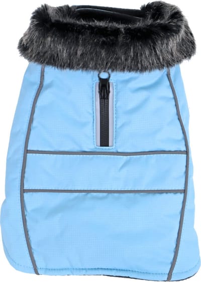 Boony - Hondenjas Waterdicht met bontkraag - Kleur: lichtblauw - Ruglengte: 35 cm