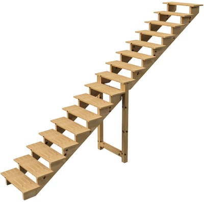BERLIN Houten Buitentrap - 16 Open Treden 275 cm Hoog - 80 cm Breed