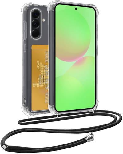 Hoes Geschikt voor Samsung A36 Hoesje Pas Houder Shock Proof Case Hoes Met Koord - Hoesje Geschikt voor Samsung Galaxy A36 Hoes Met Telefoonkoord Pasjeshouder Cover - Transparant