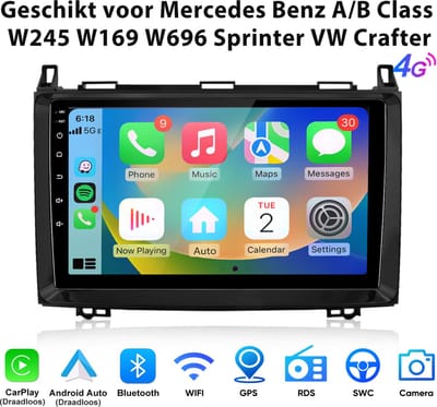 Junsun Andriod 15 Autoradio Geschikt voor Mercedes-Benz A B Klasse W169 W639 W245 Accessoires, 8GB+256GB, GPS-navigatie Draadloze CarPlay, DAB+, GPS-navigatie, Bluetooth, Stuurwielbediening, WiFi, 4G, 9-inch IPS Touchscreen, DSP, Quad-core processor