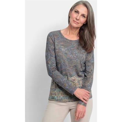 Shirt met lange mouwen en paisleymotief - grijsgroen / gedess. - Gr. 19 van Goldner Fashion